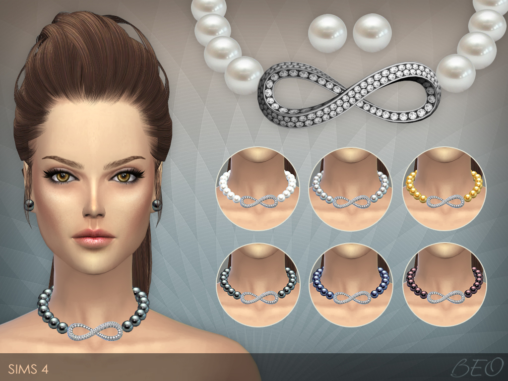 Infinity pearls necklace & stud earrings for The Sims 4 by BEO (2)